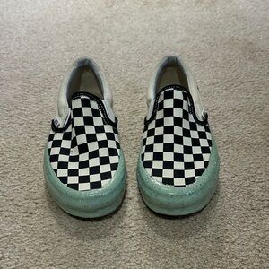 Vans Women’s Black and White Checkered Slip-On Sneakers Custom Hand Dipped.